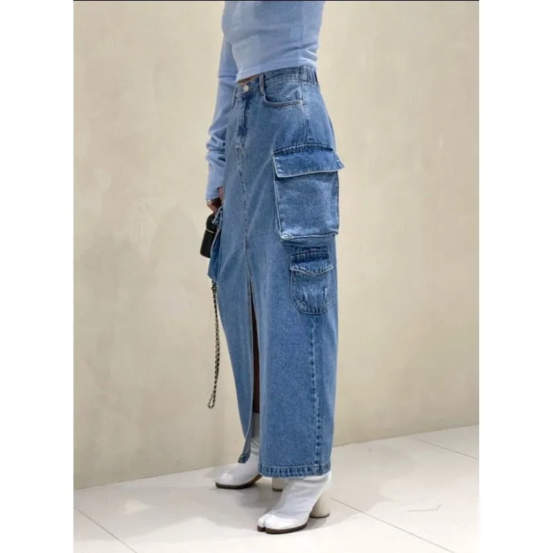 Pocket Denim Long Skirt