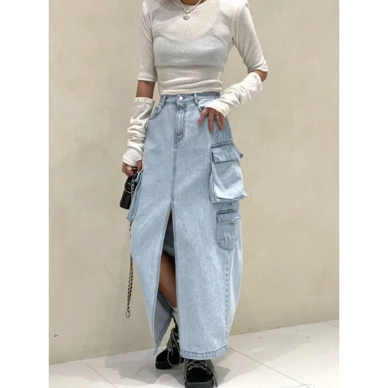 Pocket Denim Long Skirt