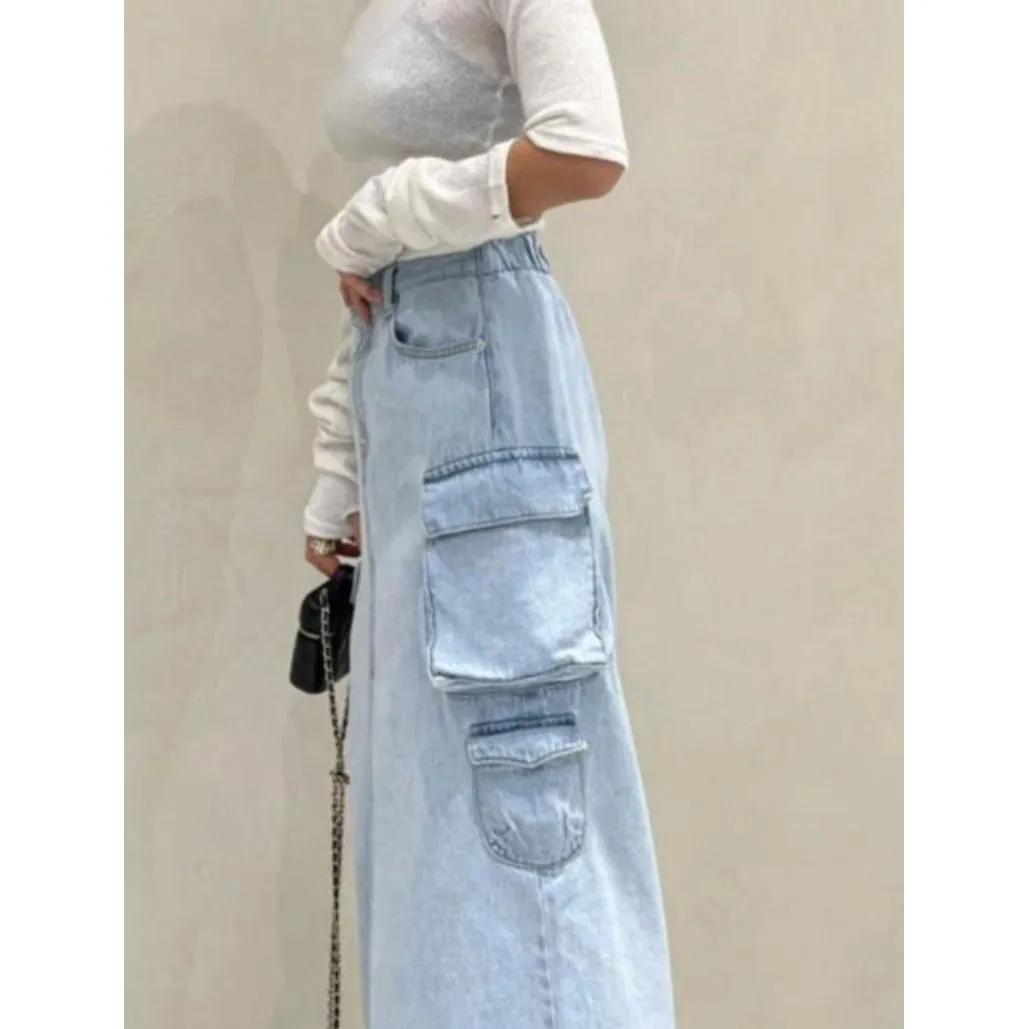 Pocket Denim Long Skirt