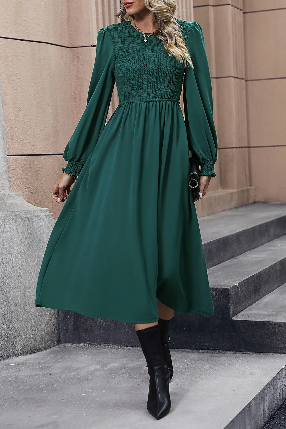 Priscilla Smocked Long Sleeve Midi Dress