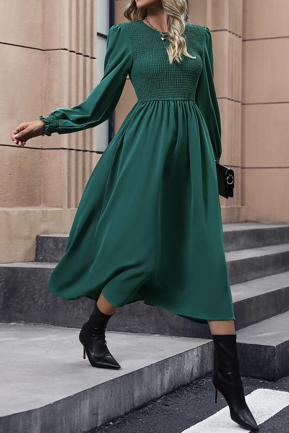 Priscilla Smocked Long Sleeve Midi Dress