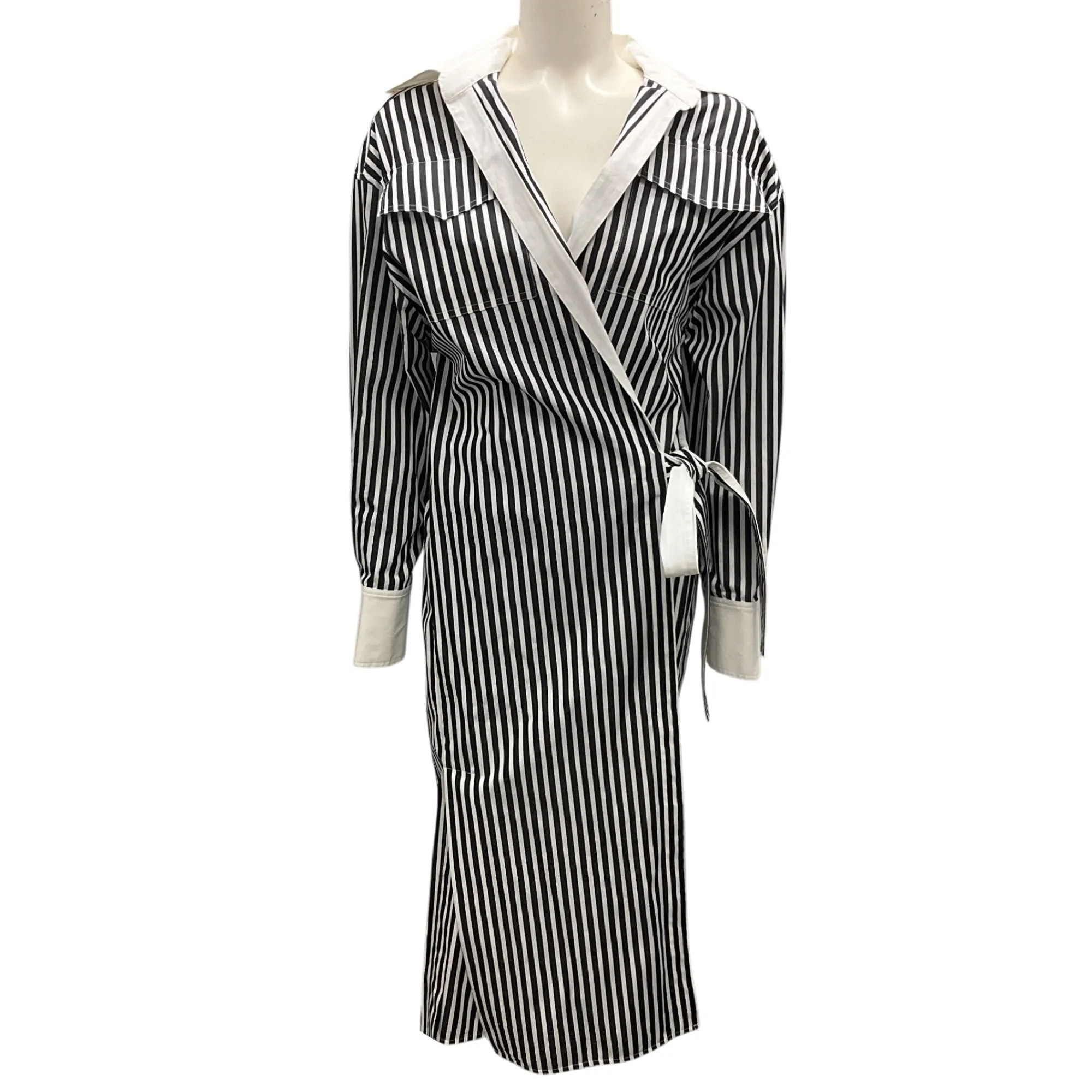 Proenza Schouler Black / White Striped Cotton Shirt Dress