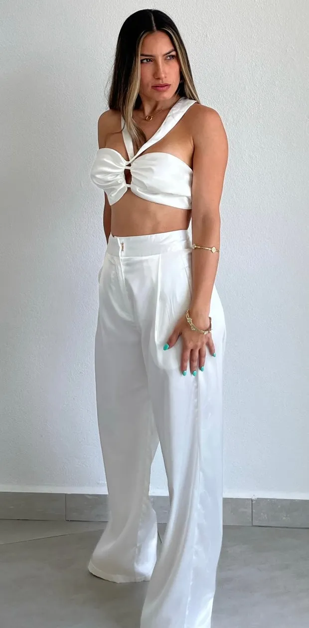 Pur-Suit of Perfection White Satin Two-Piece Set