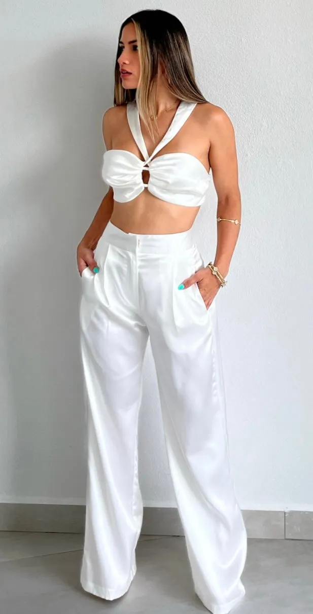 Pur-Suit of Perfection White Satin Two-Piece Set