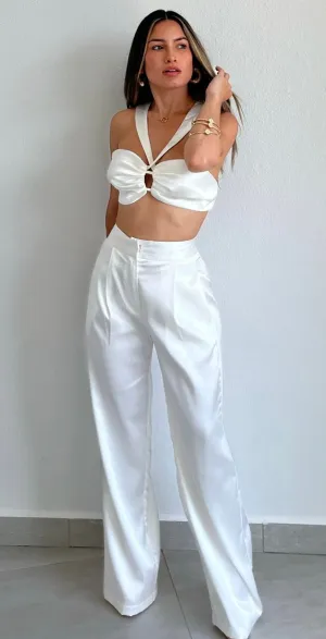 Pur-Suit of Perfection White Satin Two-Piece Set
