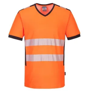 PW3 Hi Vis V Neck Tee Shirt Short Sleeve Wicking T- Shirt Portwest PW310