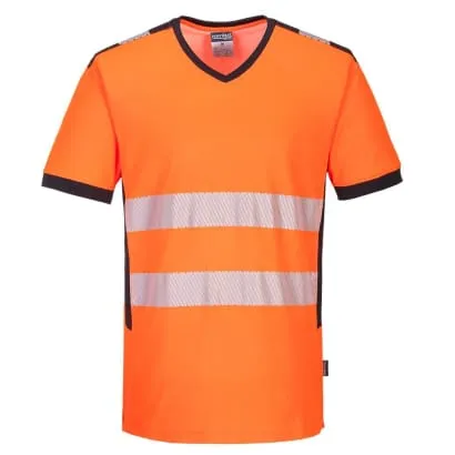 PW3 Hi Vis V Neck Tee Shirt Short Sleeve Wicking T- Shirt Portwest PW310