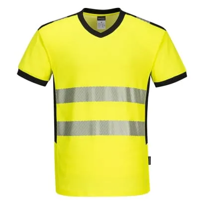 PW3 Hi Vis V Neck Tee Shirt Short Sleeve Wicking T- Shirt Portwest PW310
