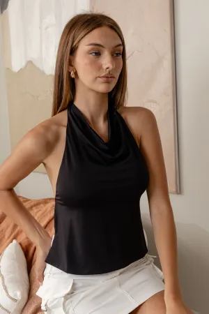 QUIRA HALTER NECK TOP - Black
