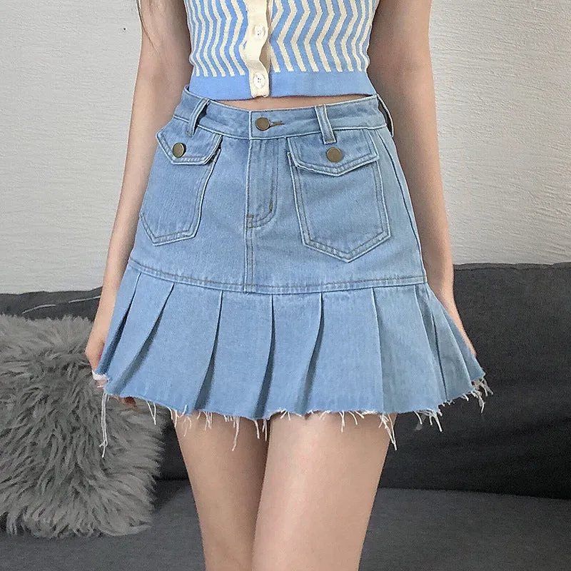 "BLUE FAKE POCKET DENIM" SKIRT N040701