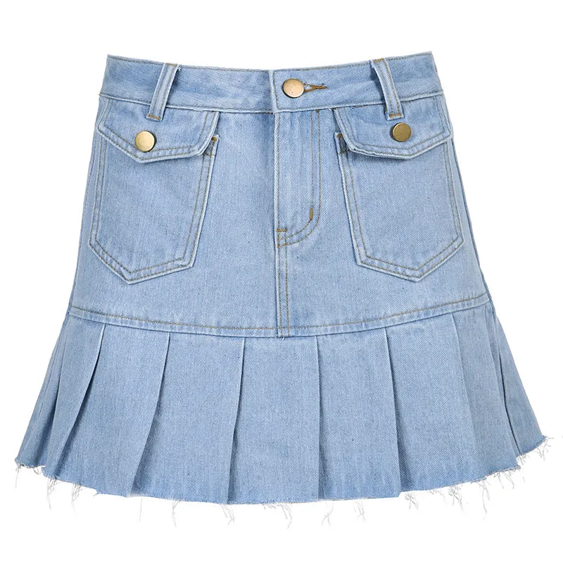 "BLUE FAKE POCKET DENIM" SKIRT N040701