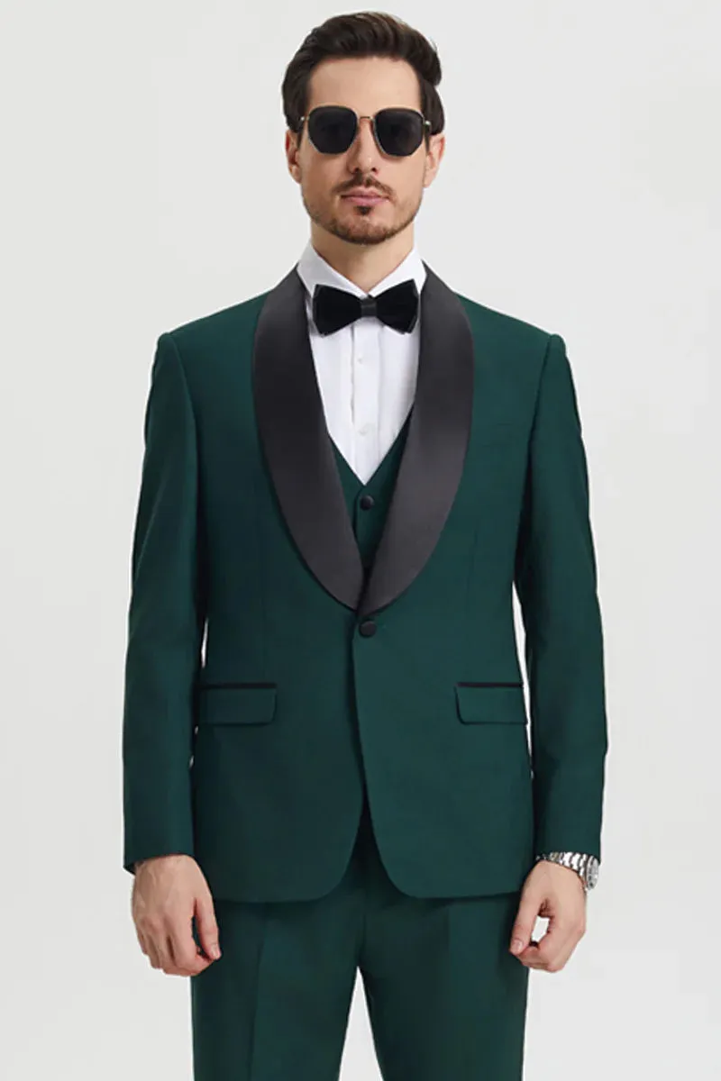 "Calloway" Hunter Green 1-Button Shawl Tuxedo (3-Piece Set)