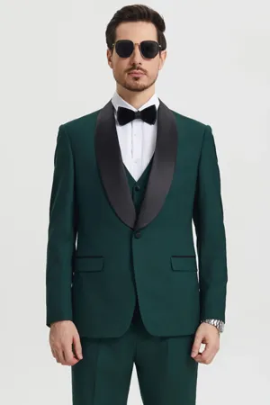 "Calloway" Hunter Green 1-Button Shawl Tuxedo (3-Piece Set)