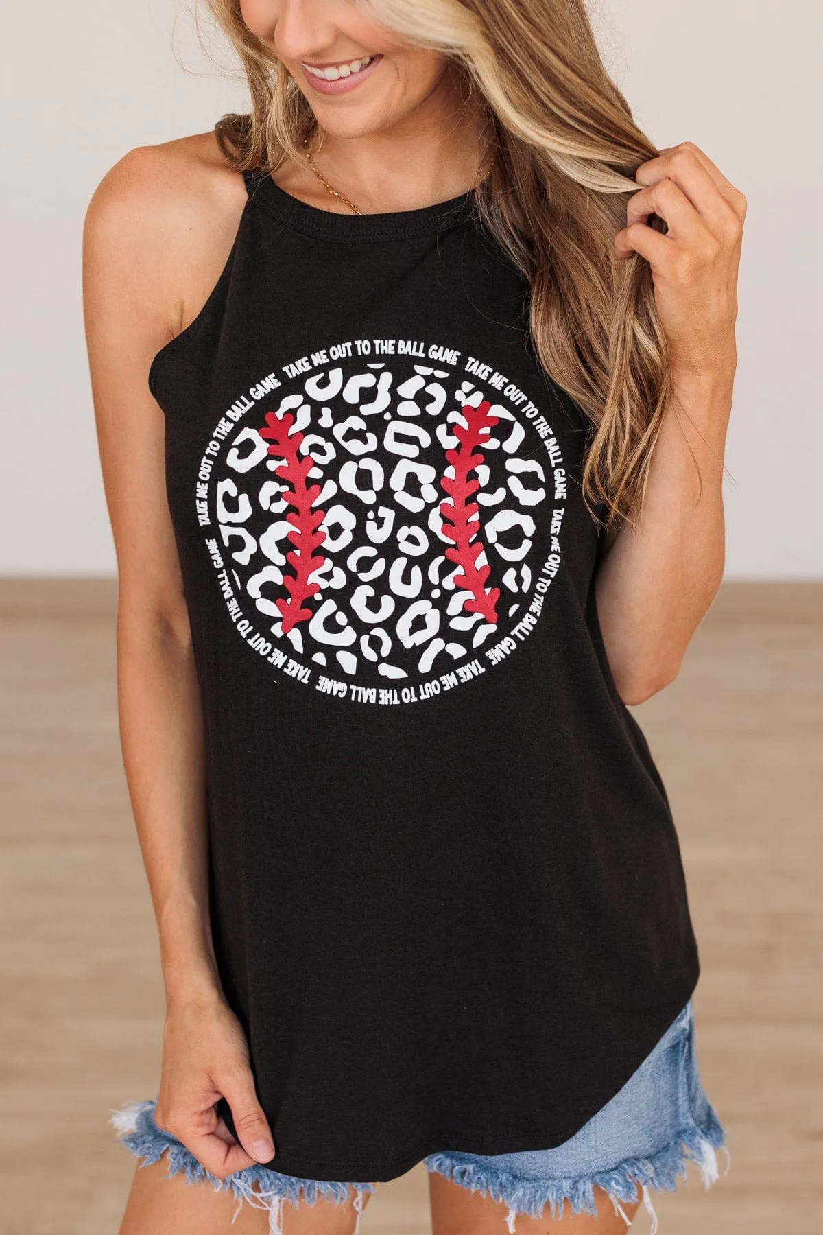 "Take Me Out To The Ball Game" Graphic Tank- Black