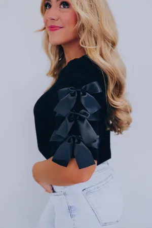 Raina Ribbon Detail Top - Black