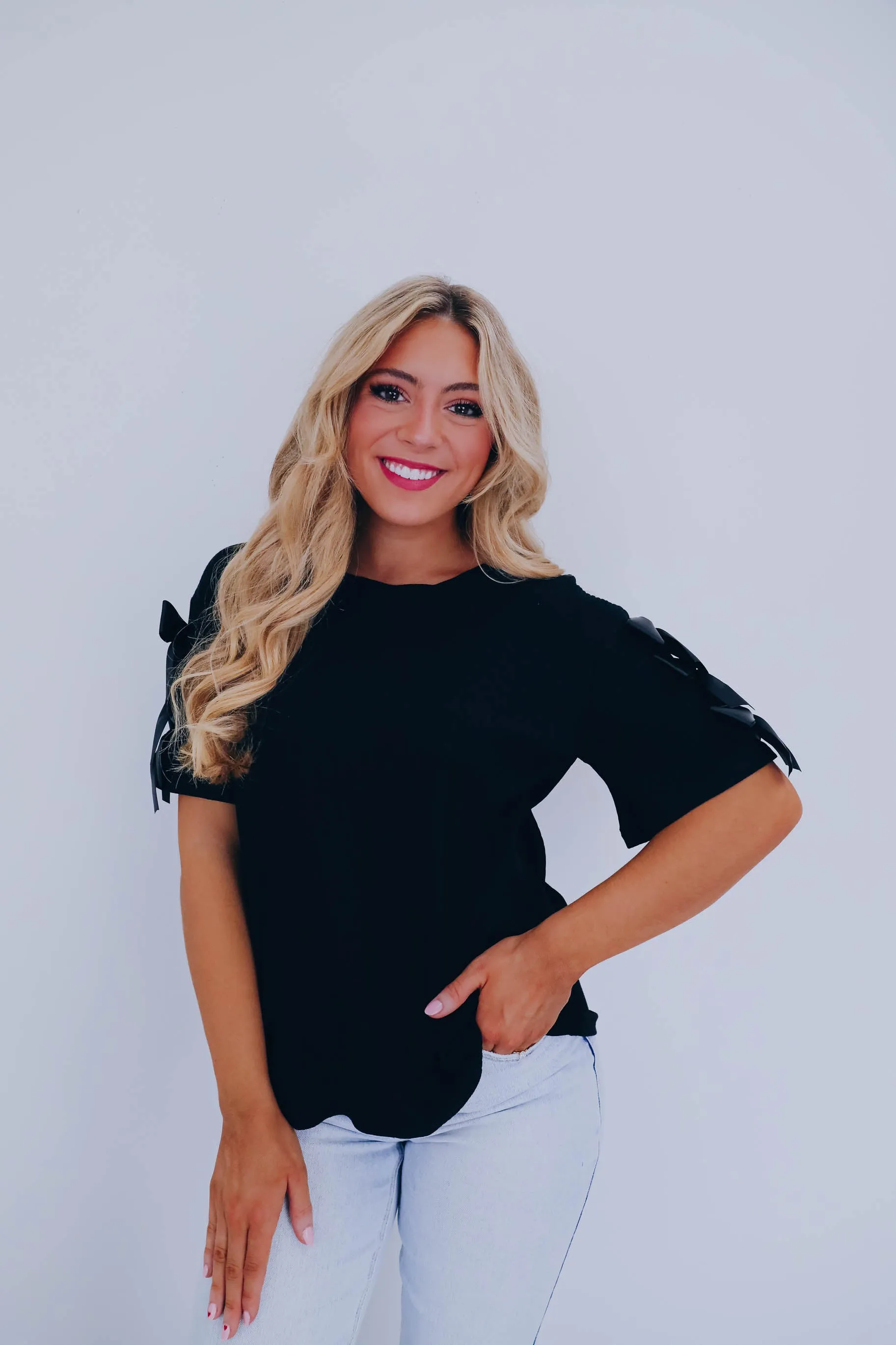 Raina Ribbon Detail Top - Black