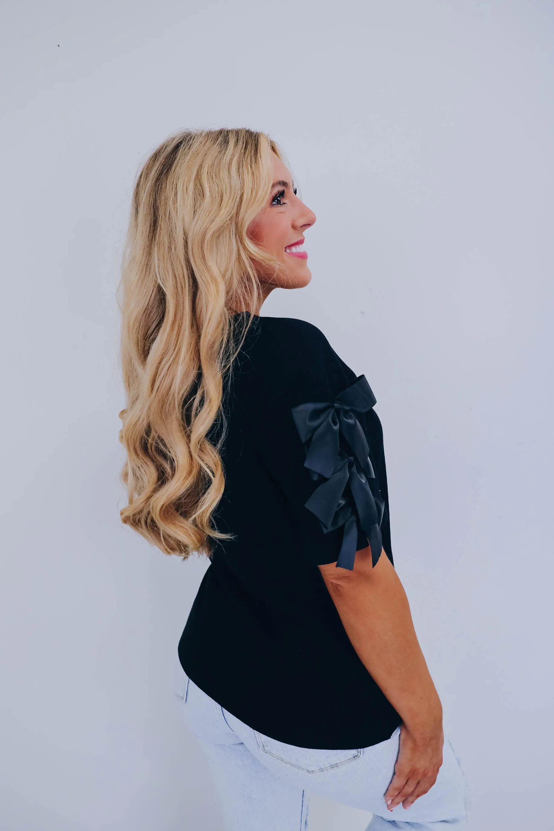 Raina Ribbon Detail Top - Black
