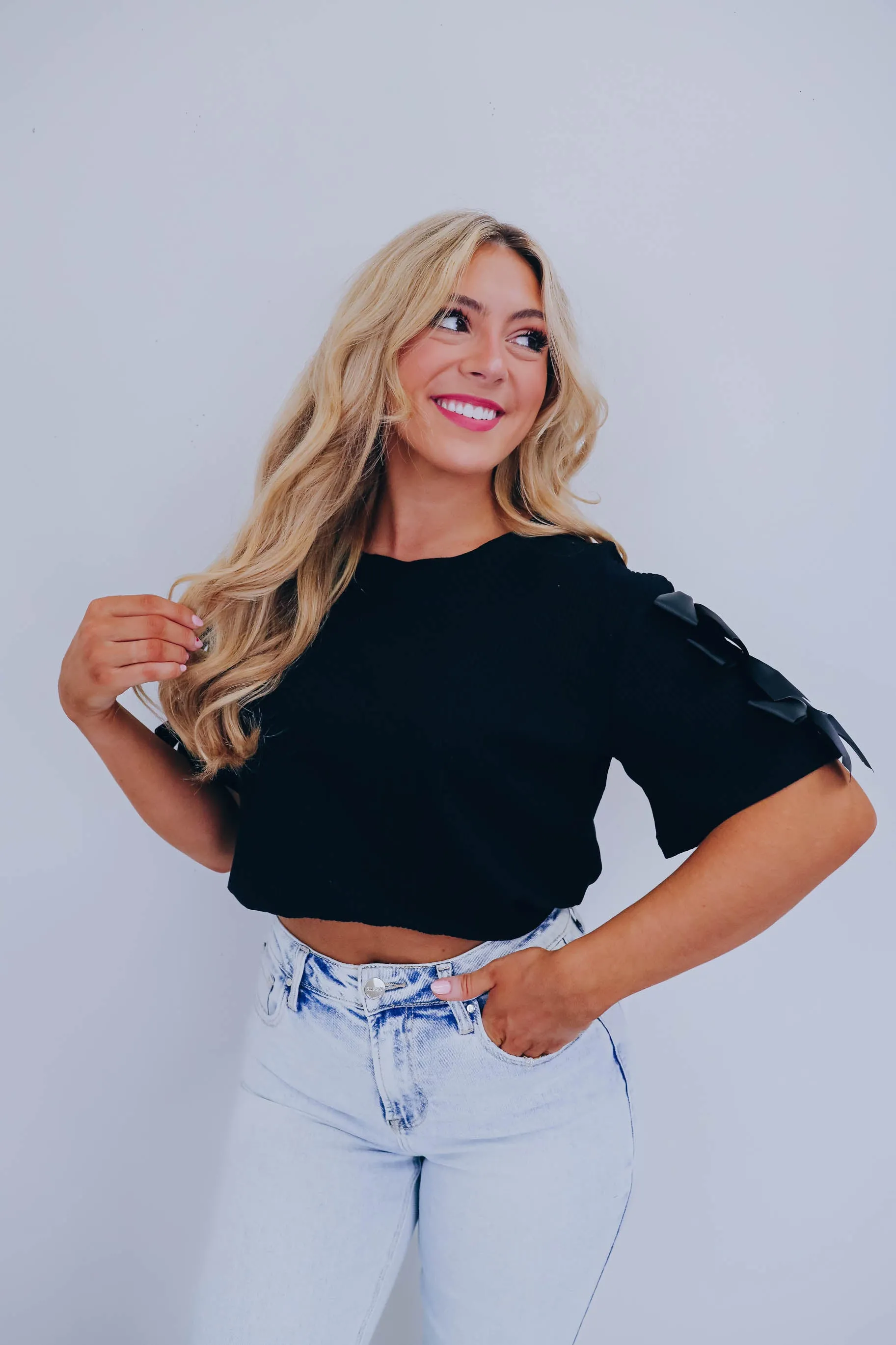 Raina Ribbon Detail Top - Black