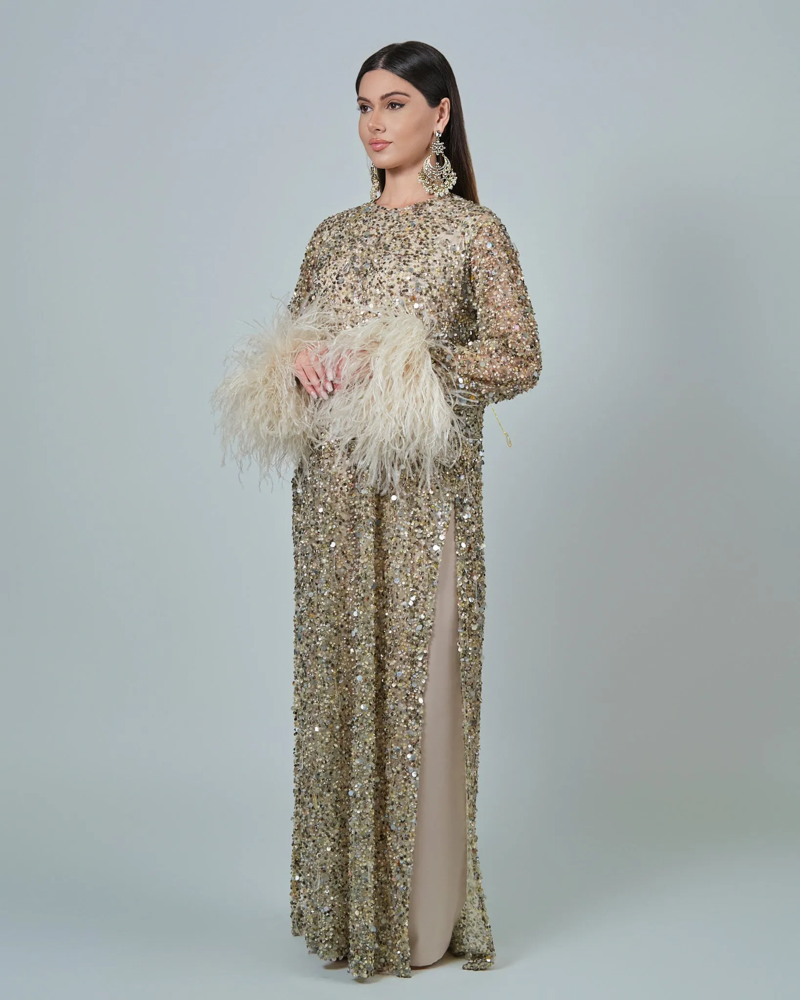 RAM25 HEBA BEADED TUNIC WITH FEATHER