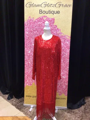 Red Sequin Fringe Midi Dress