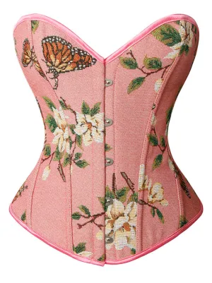 Renaissance Vintage Butterfly Floral Print Overbust Corset Top
