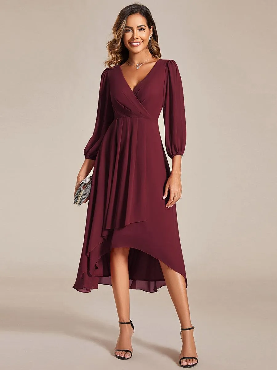 Robes de demoiselle d'honneur à manches longues et ourlet asymétrique