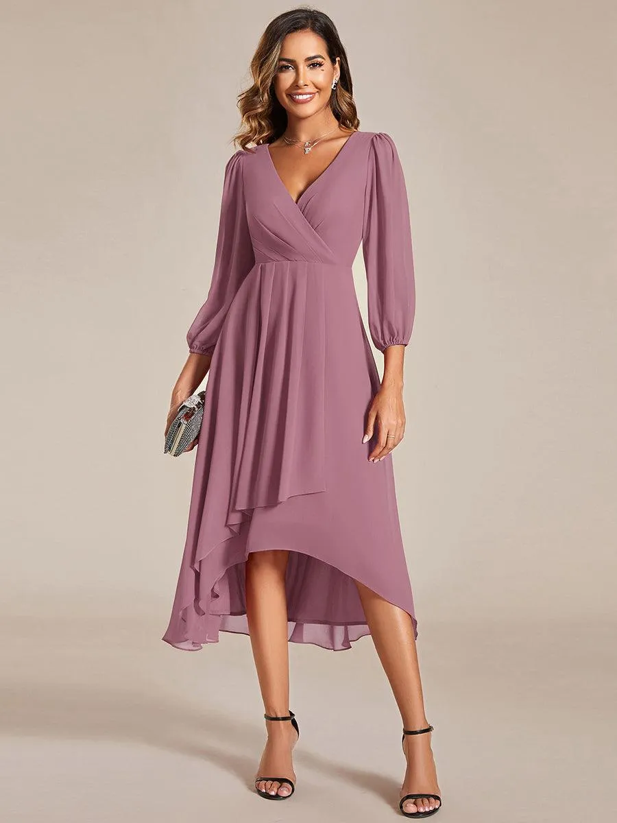 Robes de demoiselle d'honneur à manches longues et ourlet asymétrique