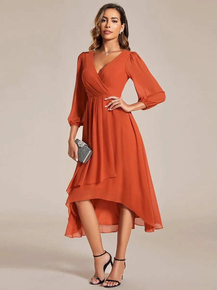 Robes de demoiselle d'honneur à manches longues et ourlet asymétrique