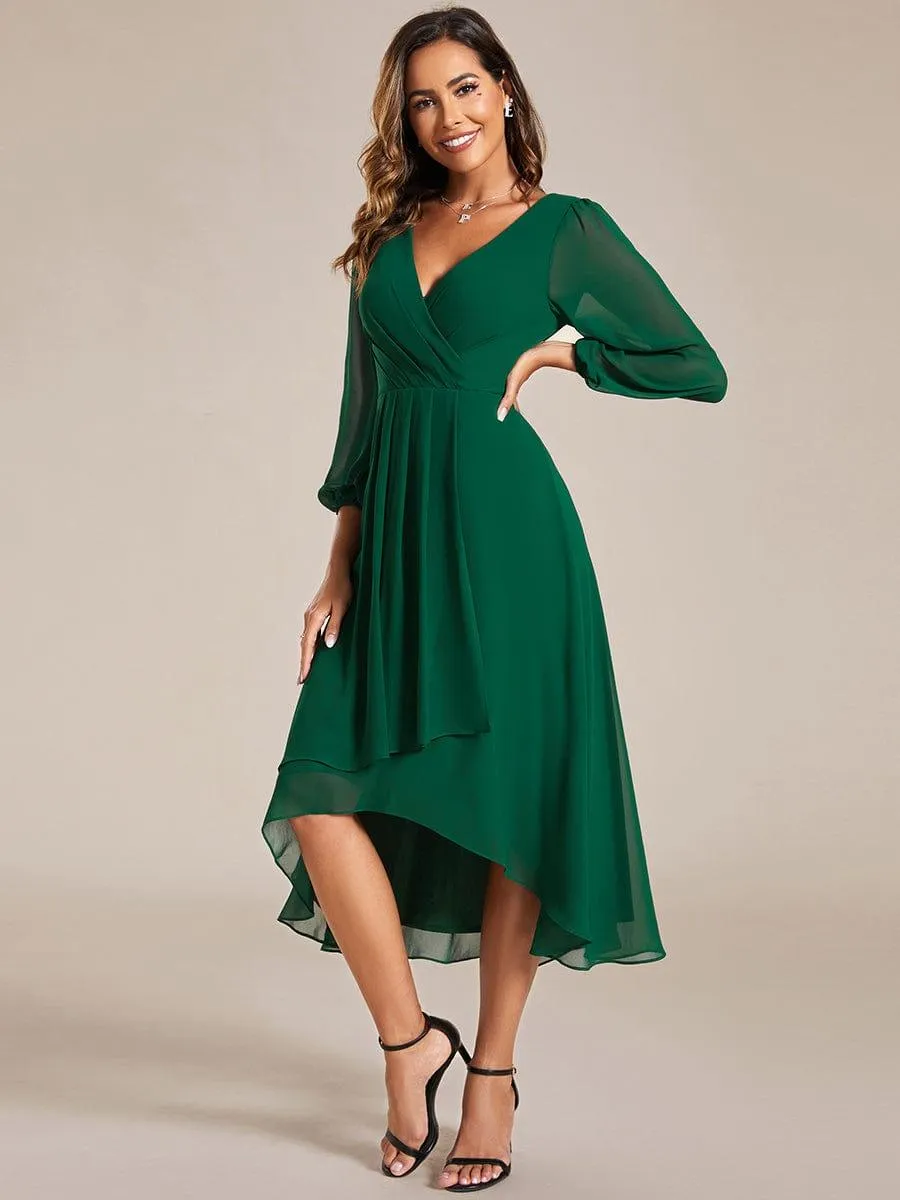 Robes de demoiselle d'honneur à manches longues et ourlet asymétrique