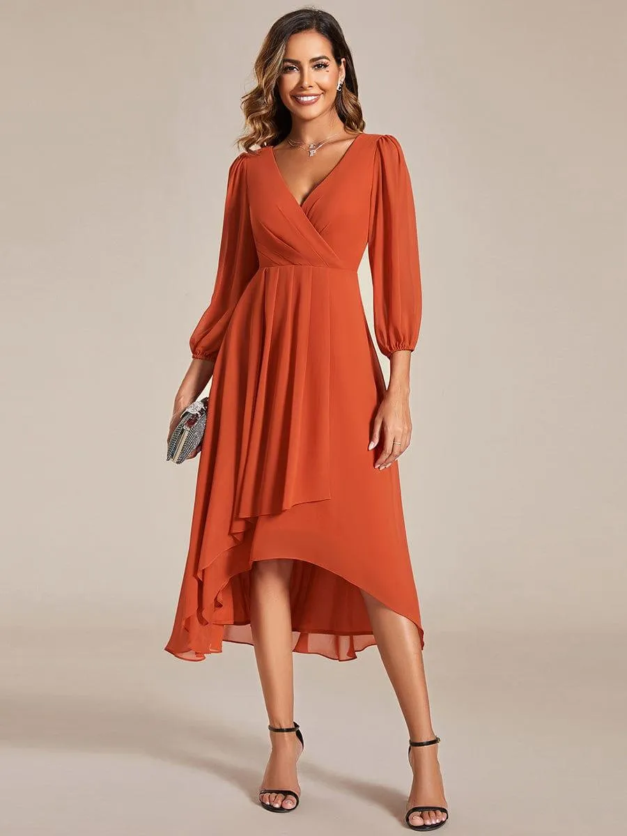 Robes de demoiselle d'honneur à manches longues et ourlet asymétrique
