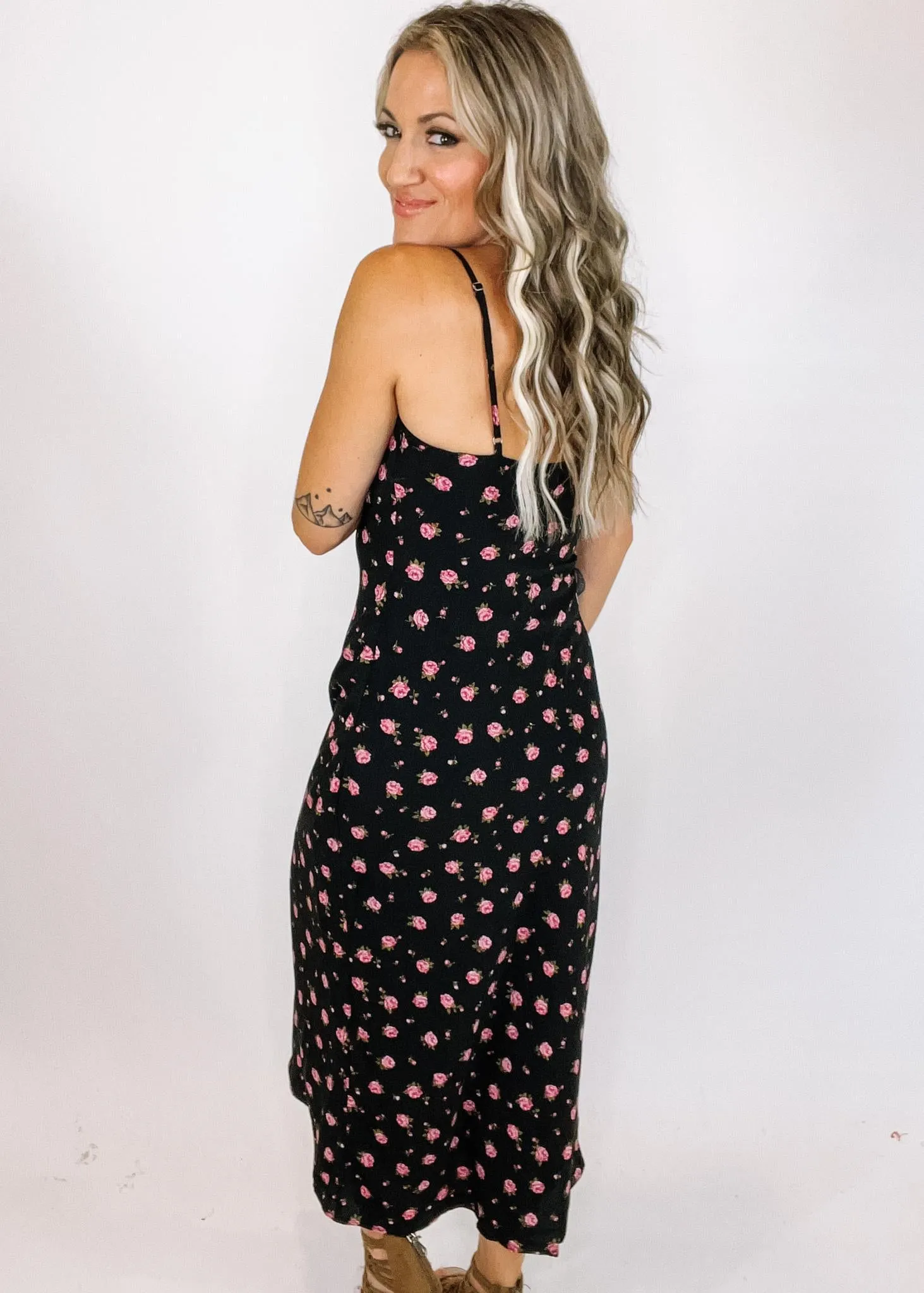Rose Floral Midi SlIp Dress