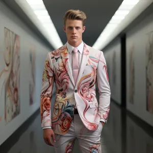 Rulercosplay Mens 2 Piece Print Suit Dress Jacket Slim 2 Button Blazer Pants For Christmas