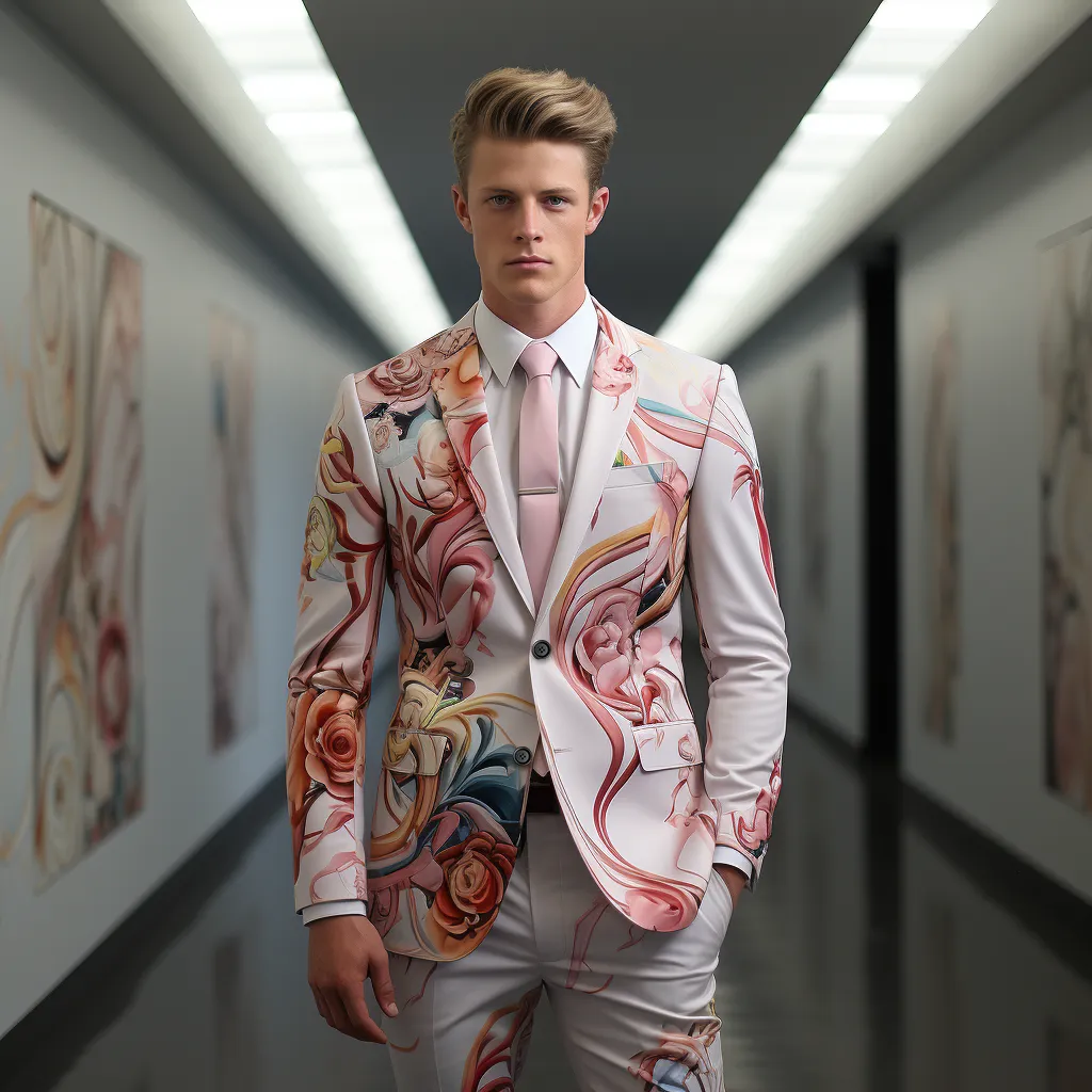 Rulercosplay Mens 2 Piece Print Suit Dress Jacket Slim 2 Button Blazer Pants For Christmas
