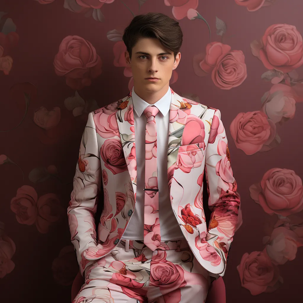 Rulercosplay Mens 2 Piece Print Suit Dress Jacket Slim 2 Button Blazer Pants For Christmas