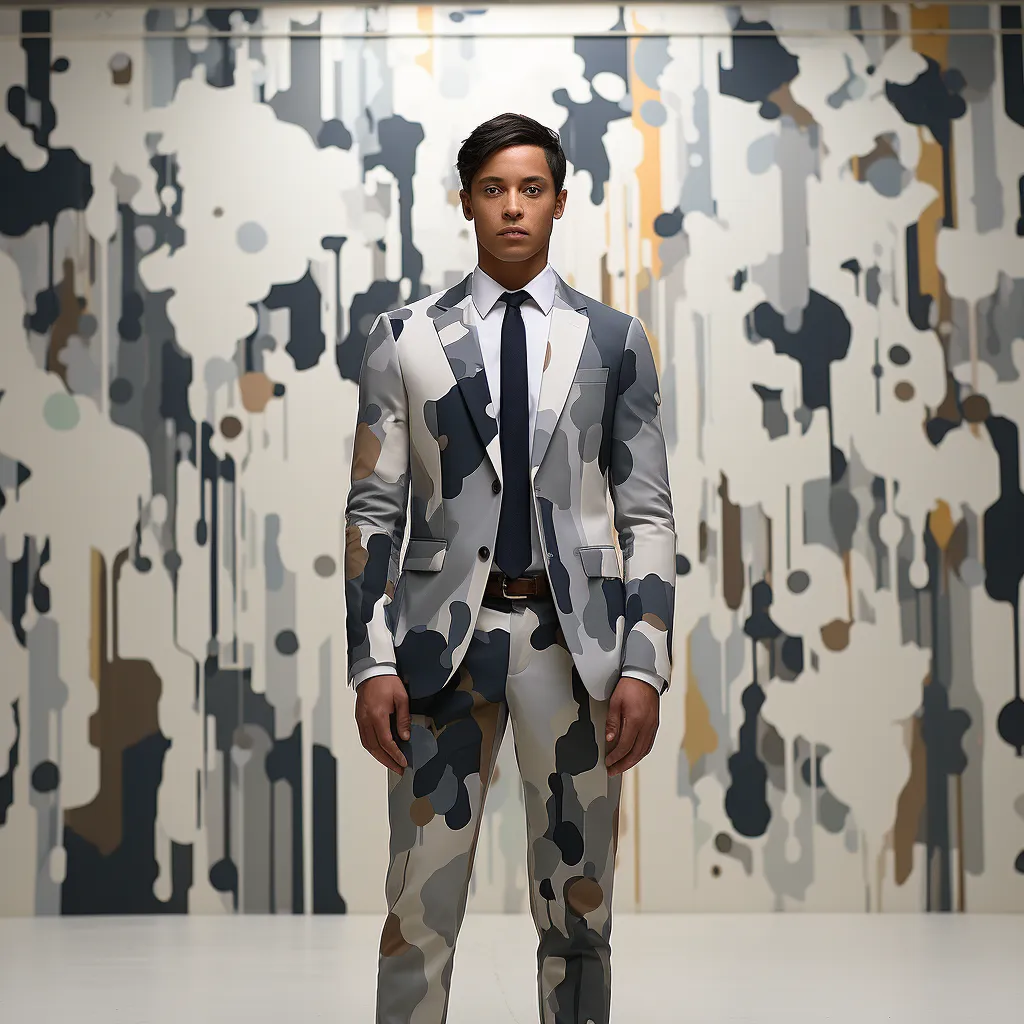 Rulercosplay Mens 2 Piece Print Suit Dress Jacket Slim 2 Button Blazer Pants For Christmas