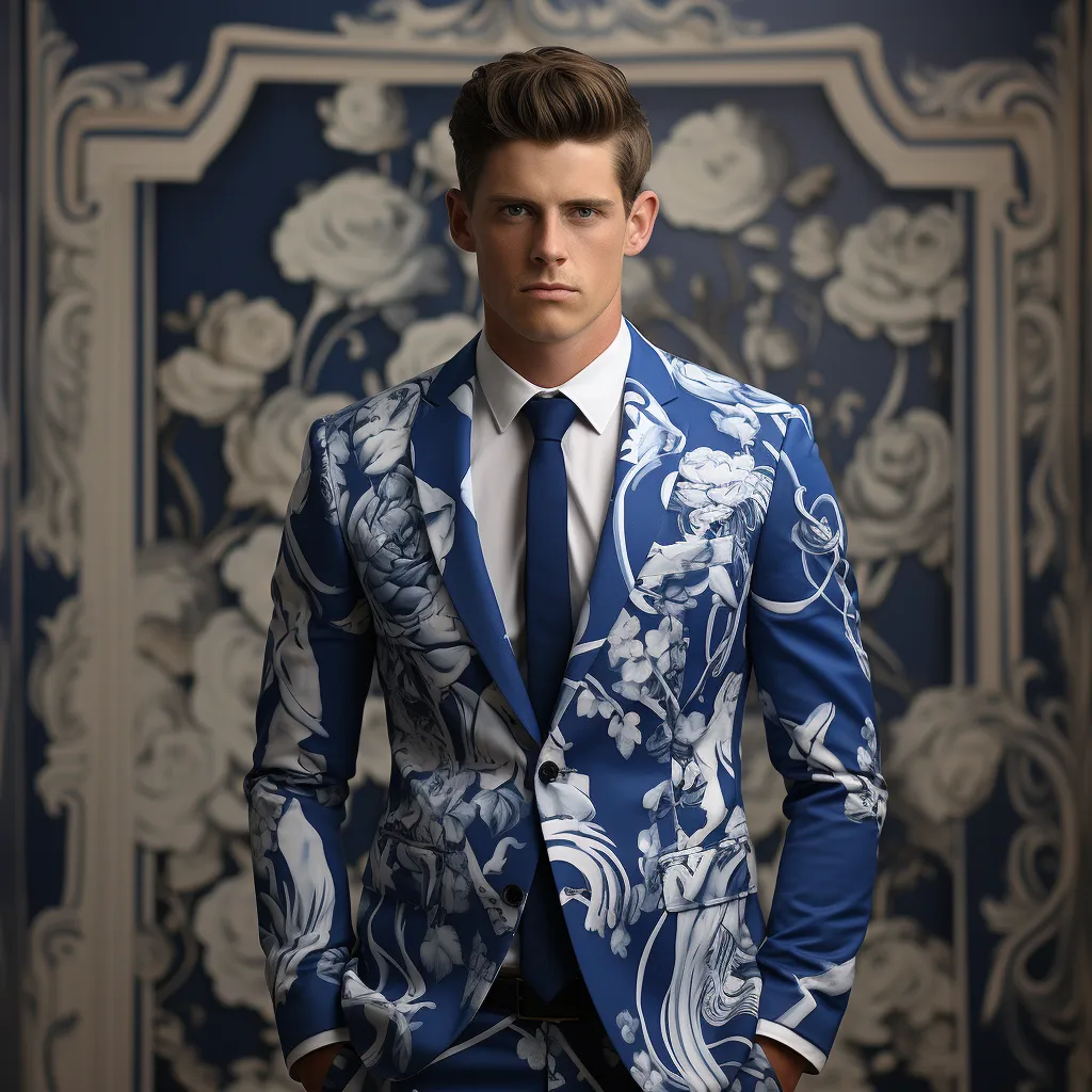 Rulercosplay Mens 2 Piece Print Suit Dress Jacket Slim 2 Button Blazer Pants For Christmas