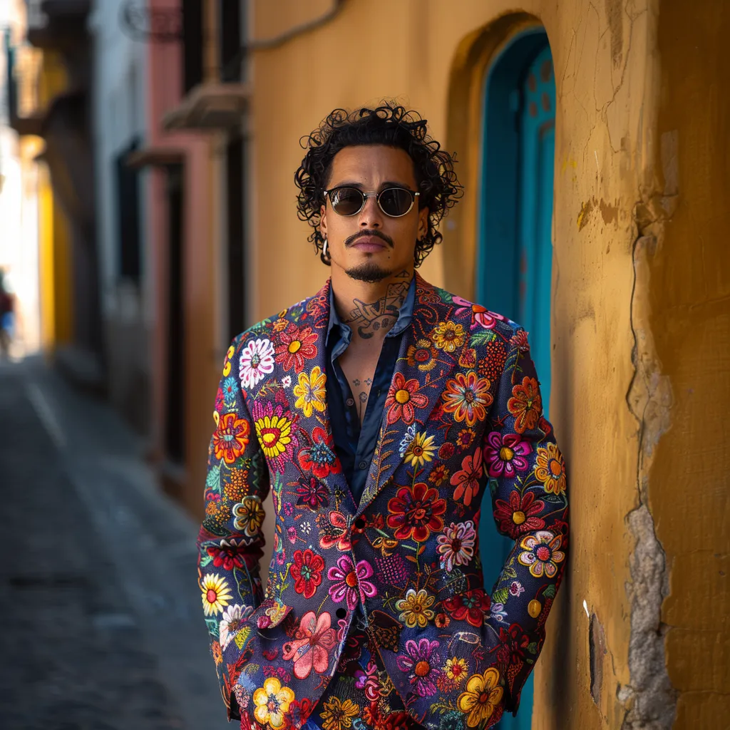 Rulercosplay Mens 2 Piece Print Suit Party Dress Jacket Slim 2 Button Blazer Pants With Geometric Patterns For Christmas