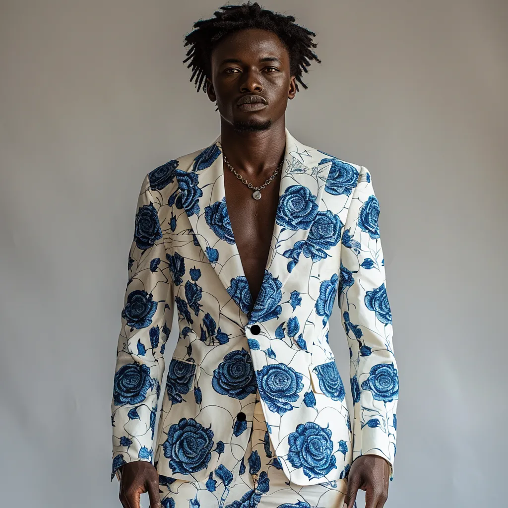 Rulercosplay Mens 2 Piece Print Suit Party Dress Jacket Slim 2 Button Blazer Pants With Geometric Patterns For Christmas
