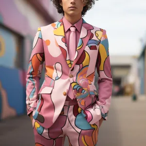 Rulercosplay Mens 2 Piece Print Suit Party Dress Jacket Slim 2 Button Blazer Pants With Geometric Patterns For Christmas