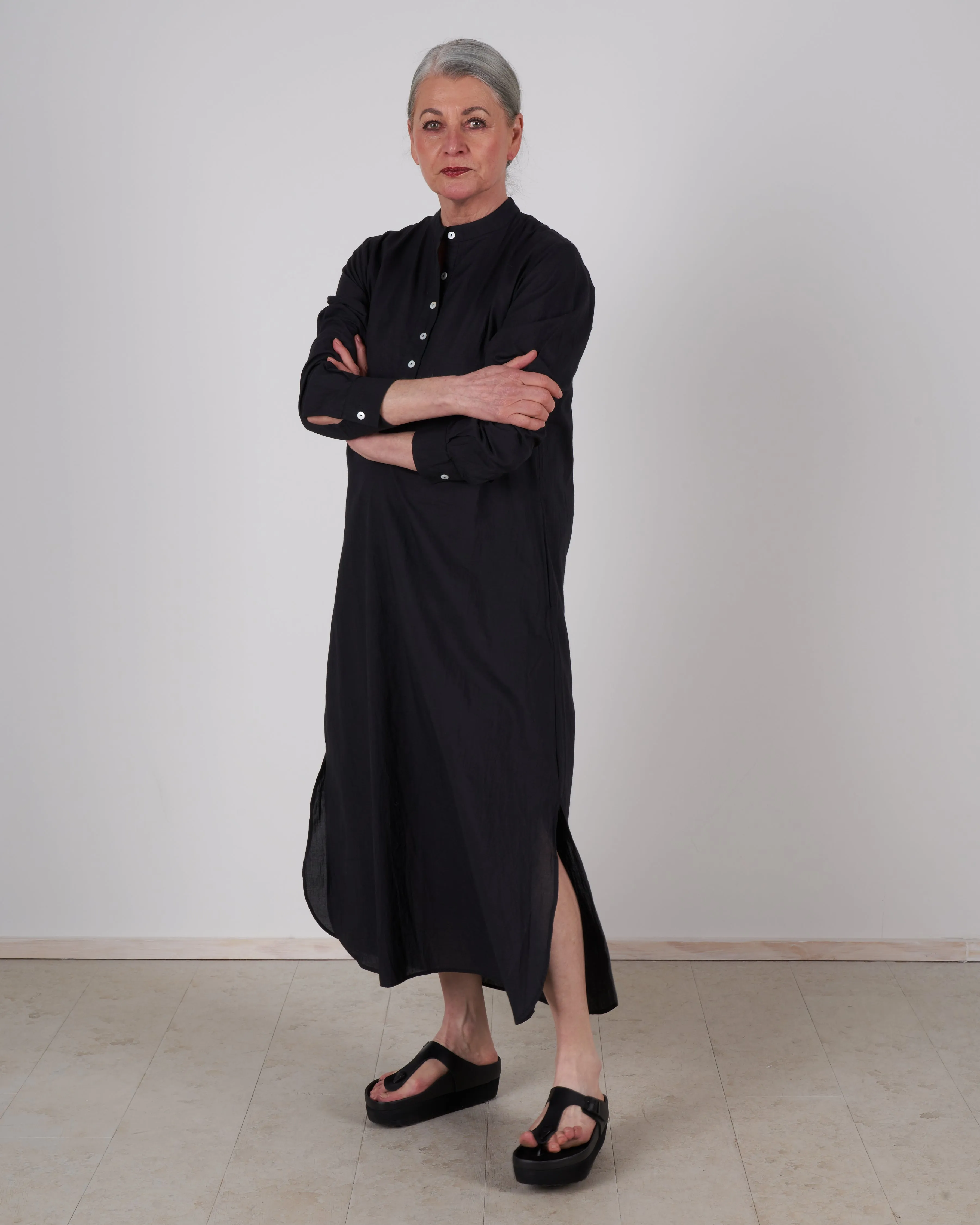 sadie long caftan - black organic cotton