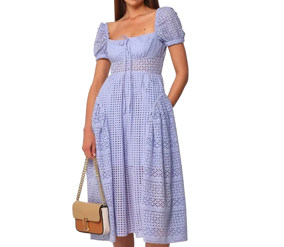 Self-Portrait Purple Soft Lilac Broderie Midi Dress BNWT UK 6