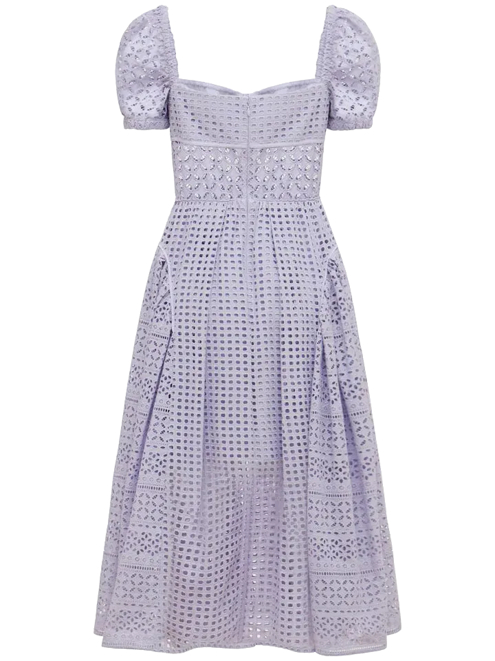 Self-Portrait Purple Soft Lilac Broderie Midi Dress BNWT UK 6