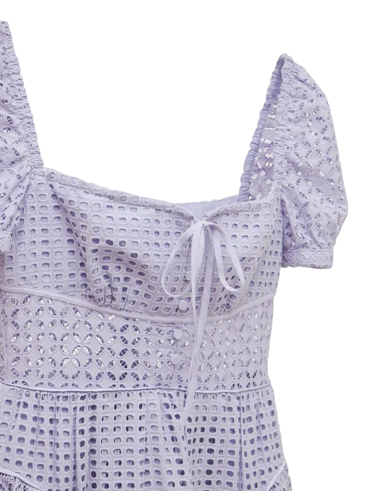 Self-Portrait Purple Soft Lilac Broderie Midi Dress BNWT UK 6