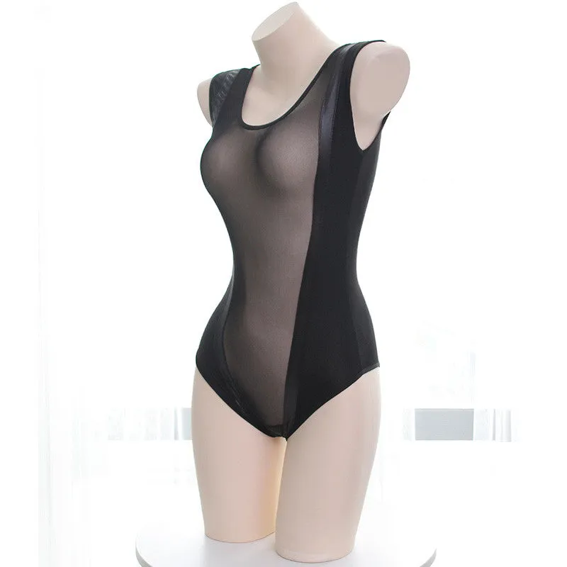 Semi-permeable mesh dark button swimsuit   YC21346