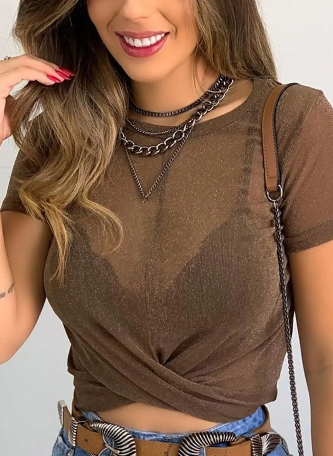 Sheer & Sexy Mesh Tie Up Tee