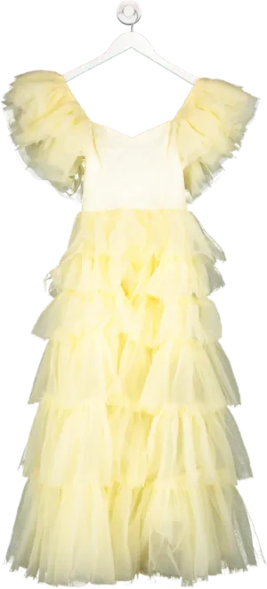 SHEIN Yellow Tulle Off The Shoulder Midi Dress UK S