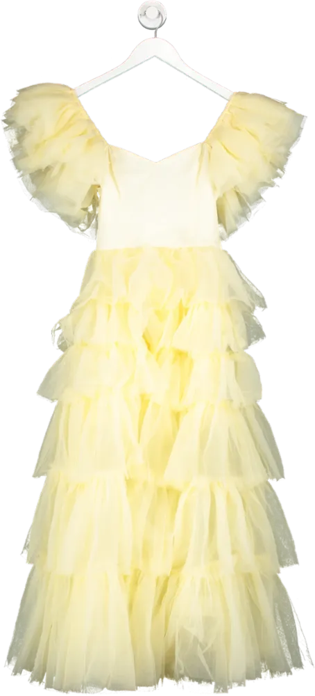 SHEIN Yellow Tulle Off The Shoulder Midi Dress UK S