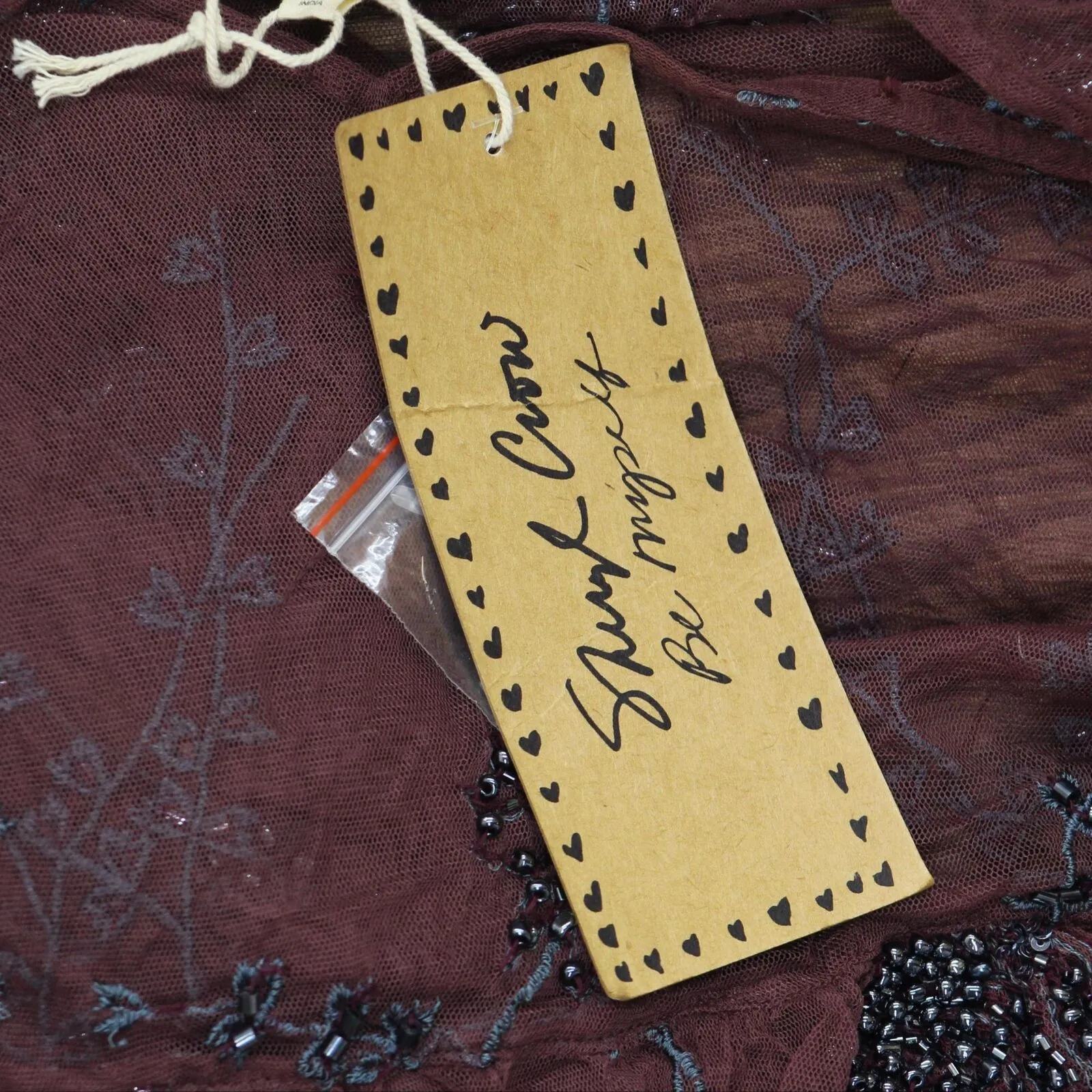 Sheryl Crow 3/4 Sleeve Embroidered Mesh Midi Dress with Cami Lining Burgundy L