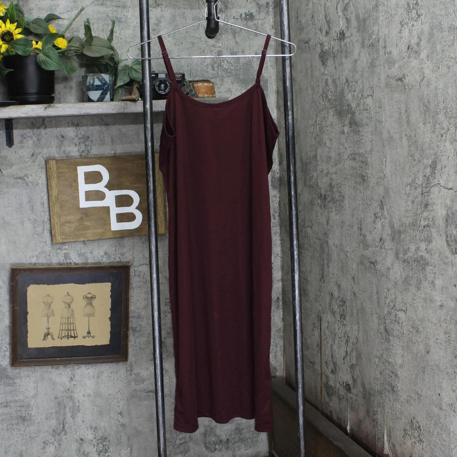 Sheryl Crow 3/4 Sleeve Embroidered Mesh Midi Dress with Cami Lining Burgundy L