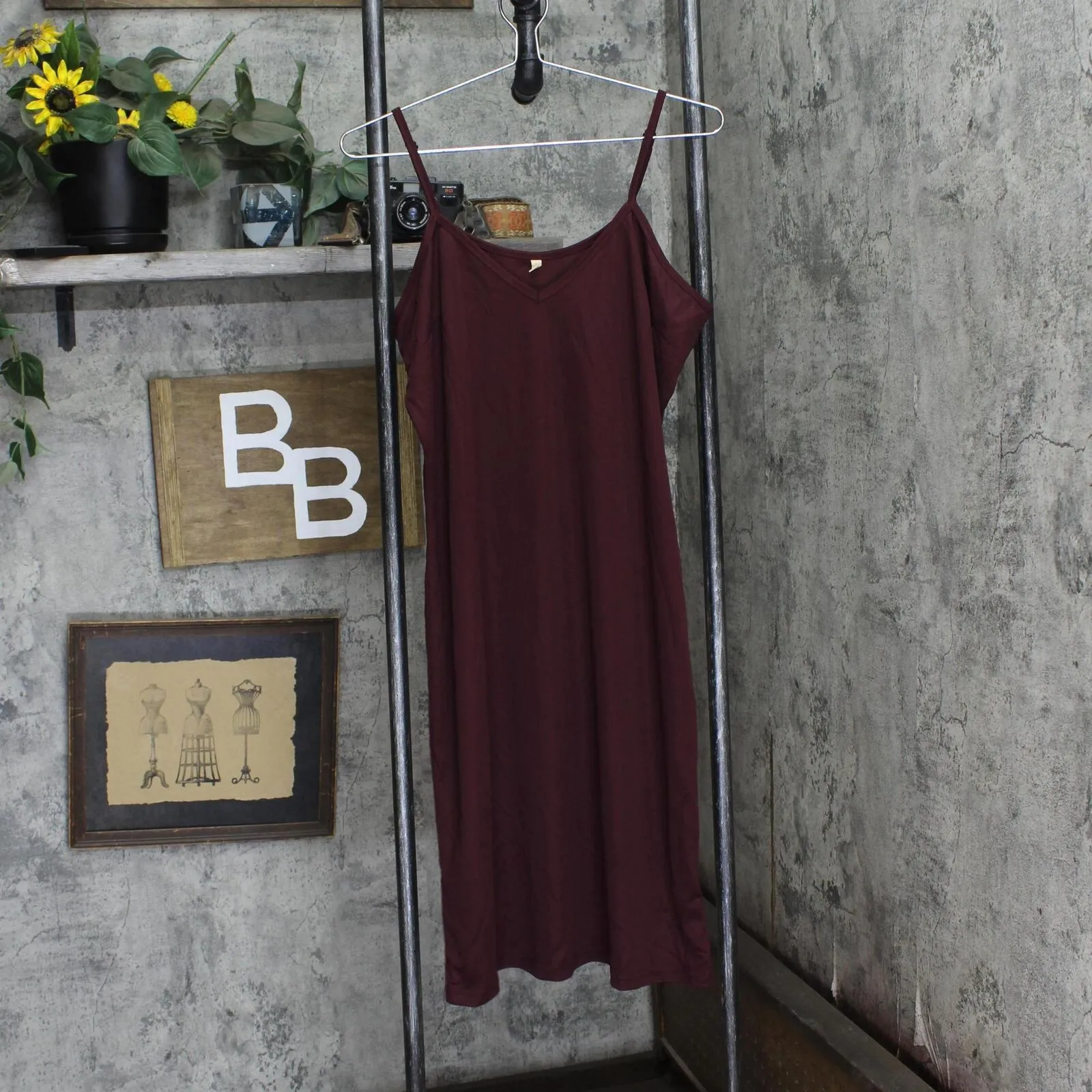 Sheryl Crow 3/4 Sleeve Embroidered Mesh Midi Dress with Cami Lining Burgundy L